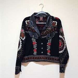 Gordon & James Women's Leather Trim  Floral Embroidered And Rhinestone J…
